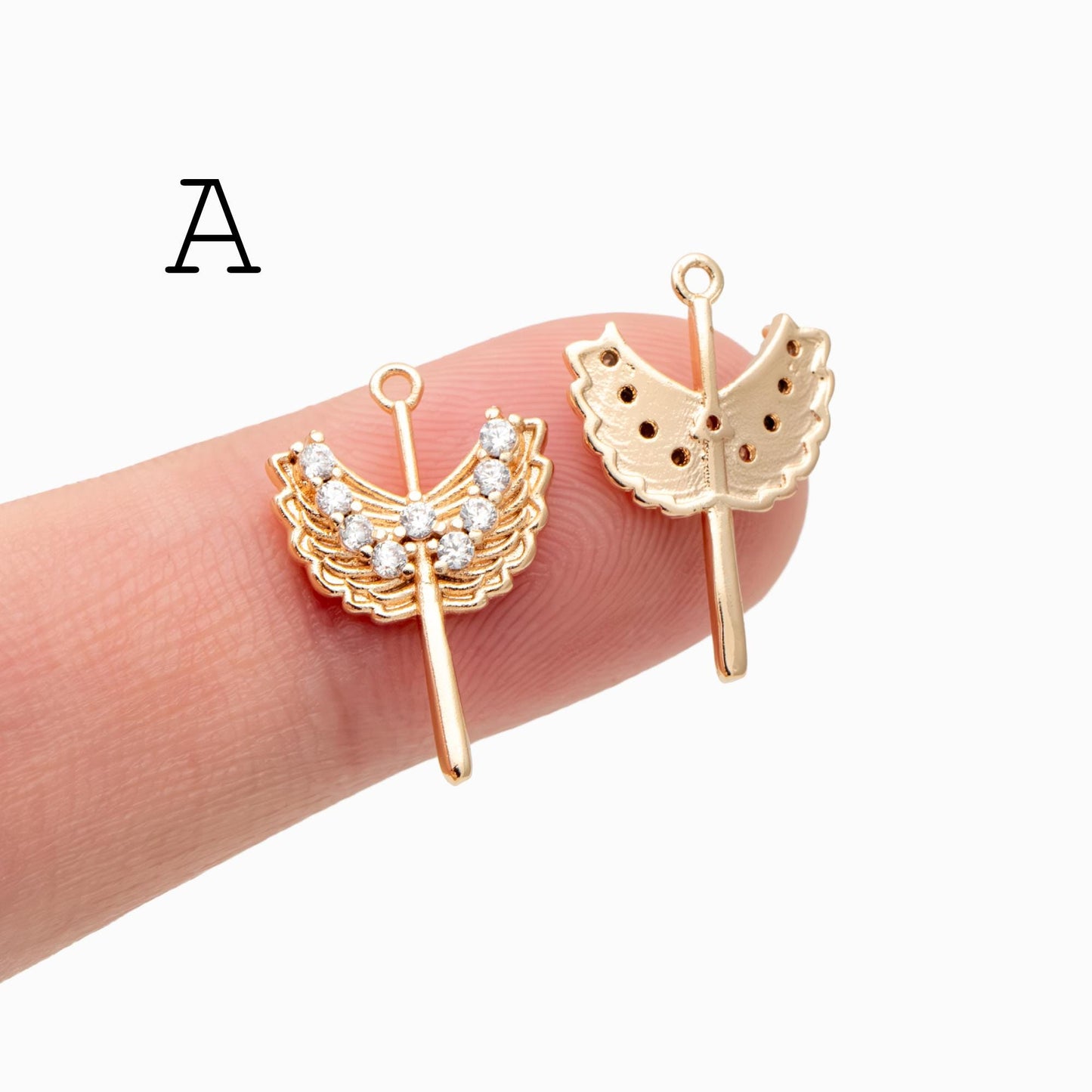 4pcs CZ Pave Gold/ Silver tone Angel Wing Charm, Wing Necklace Charm (GB-1810)