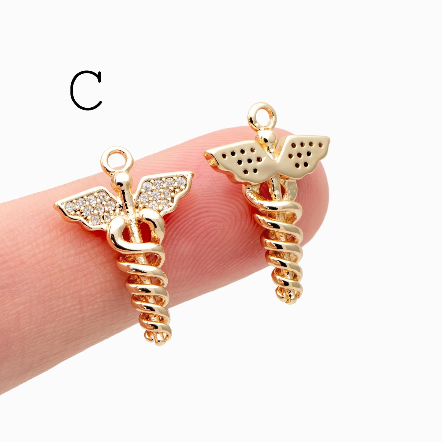 4pcs CZ Pave Gold/ Silver tone Angel Wing Charm, Wing Necklace Charm (GB-1810)