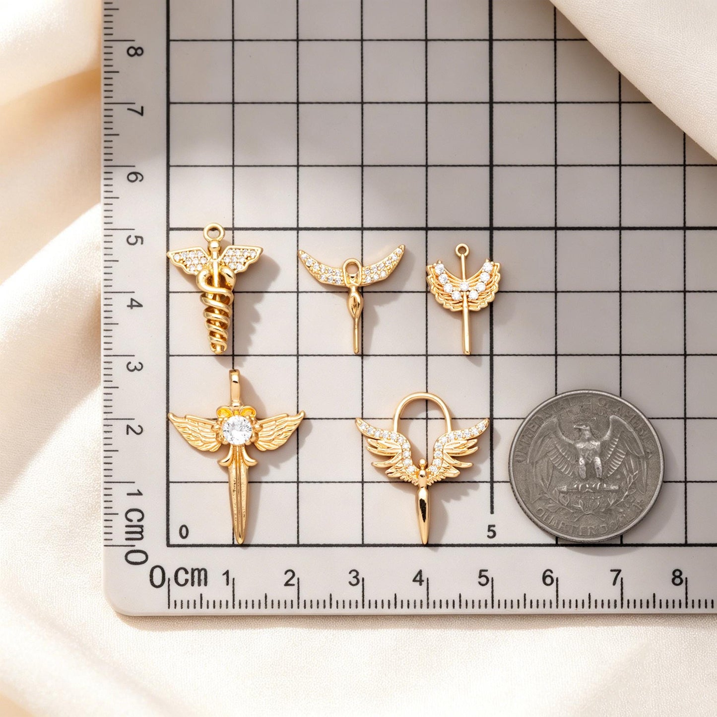 4pcs CZ Pave Gold/ Silver tone Angel Wing Charm, Wing Necklace Charm (GB-1810)