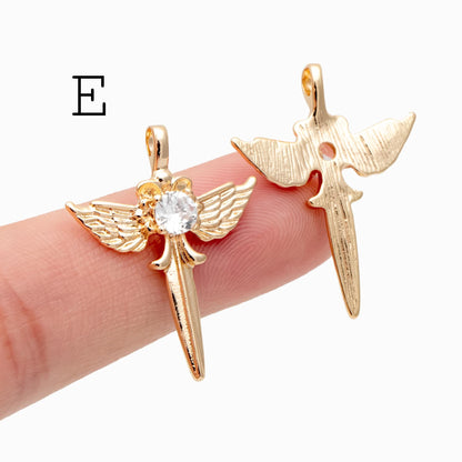 4pcs CZ Pave Gold/ Silver tone Angel Wing Charm, Wing Necklace Charm (GB-1810)