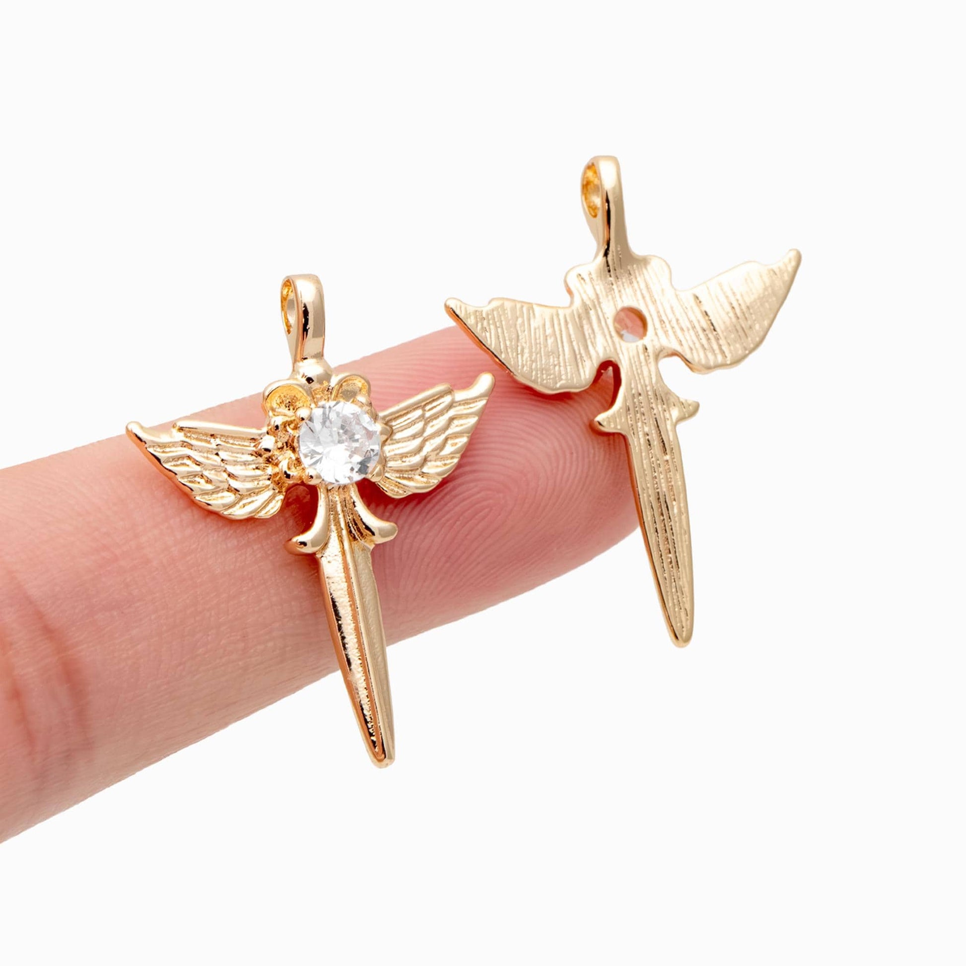 4pcs CZ pave Gold Wing Sword Pendant, Necklace Charm, Jewelry Making, Diy Material, Jewelry Supplies (GB-1810-E)