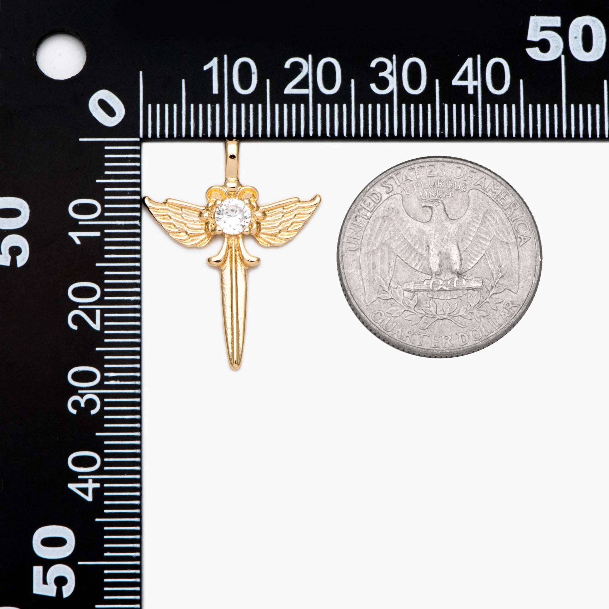 4pcs CZ pave Gold Wing Sword Pendant, Necklace Charm, Jewelry Making, Diy Material, Jewelry Supplies (GB-1810-E)