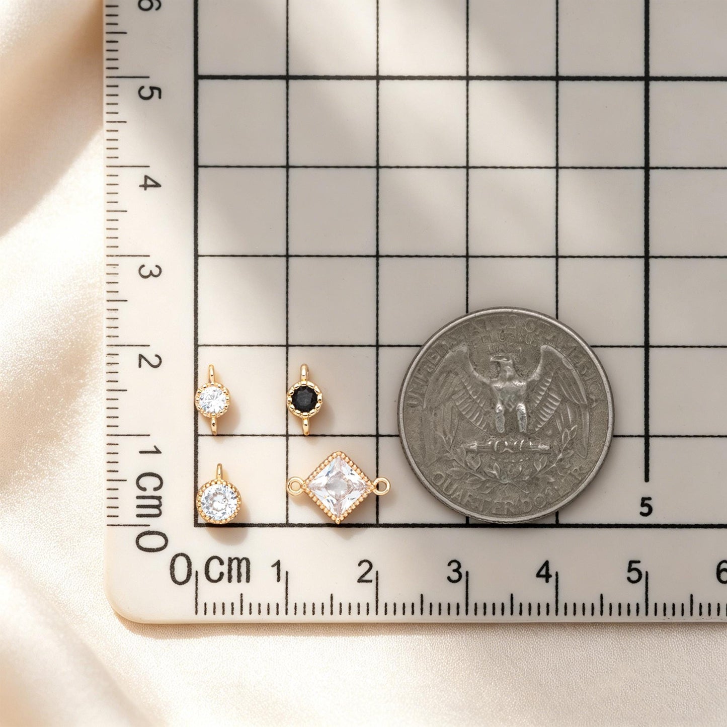 10pcs CZ pave Gold Round/ Rhombus Charms, 18K Gold plated Brass, Geometric Connectors (GB-2850)