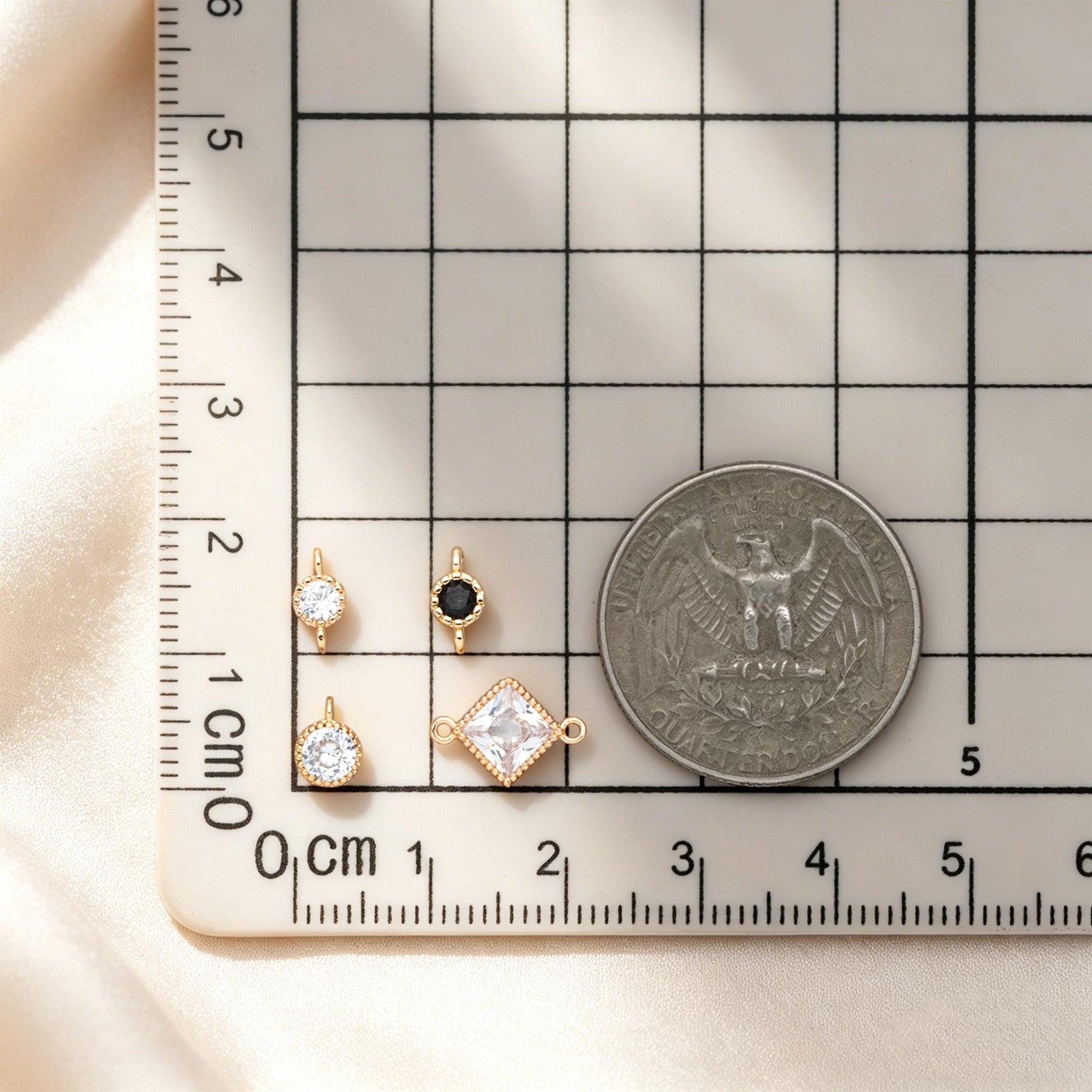 10pcs CZ pave Gold Round/ Rhombus Charms, 18K Gold plated Brass, Geometric Connectors (GB-2850)
