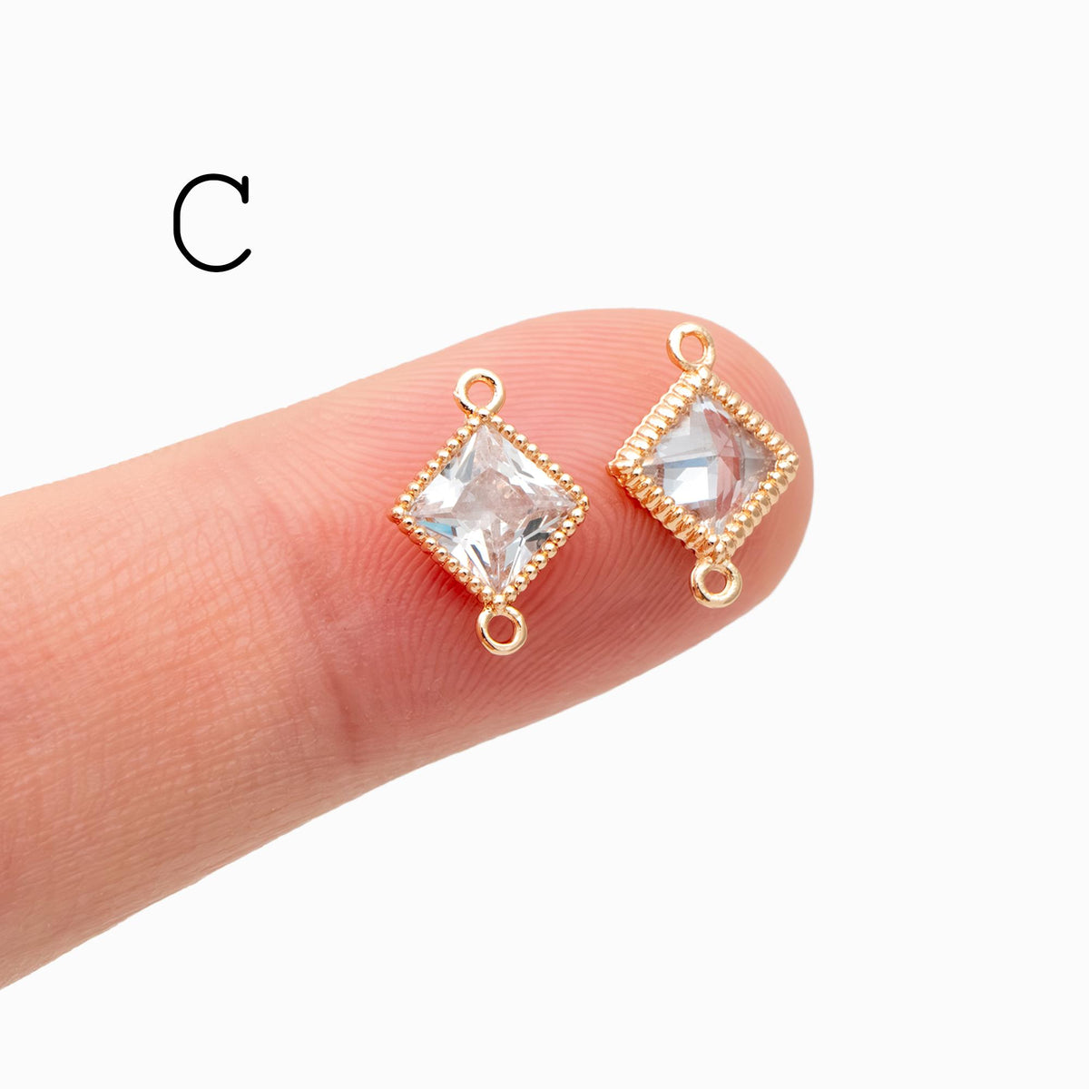 10pcs CZ pave Gold Round/ Rhombus Charms, 18K Gold plated Brass, Geometric Connectors (GB-2850)