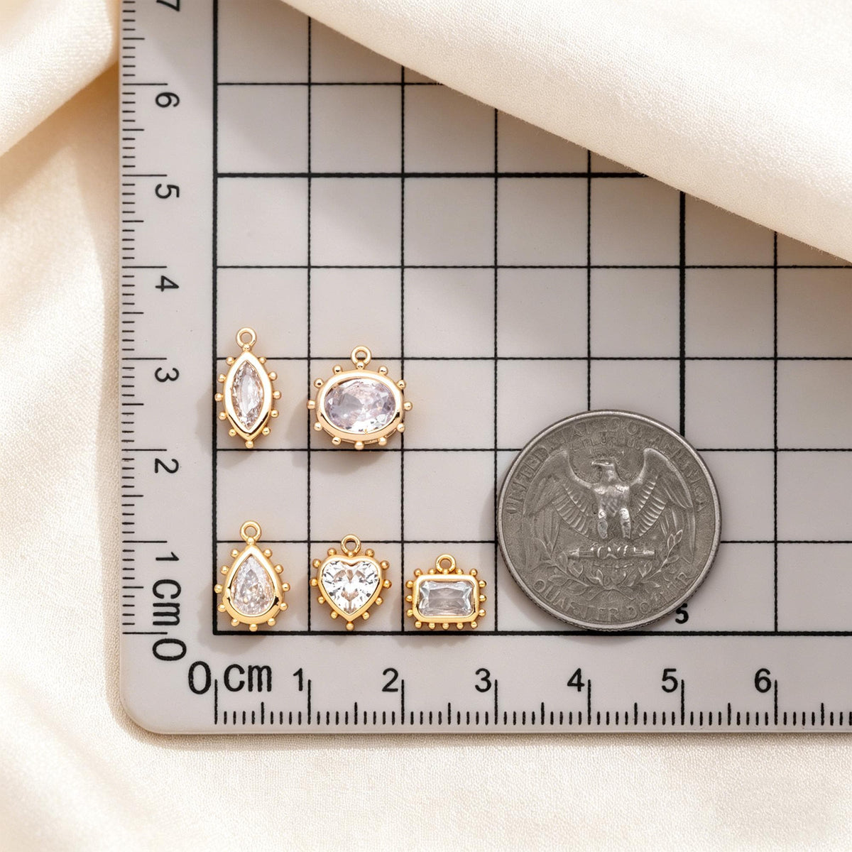 10pcs CZ Pave Teardrop/ Heart/ Rectangle/ 0val/ Marquise Charms, Gold plated Brass, Geometric Earring Charms (GB-4122)