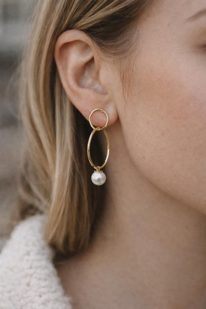 4pcs Asymmetric Glass Pearl Earrings, 18K Gold plated Brass, Asymmetrical Circle Square Earrings (#GB-2941)