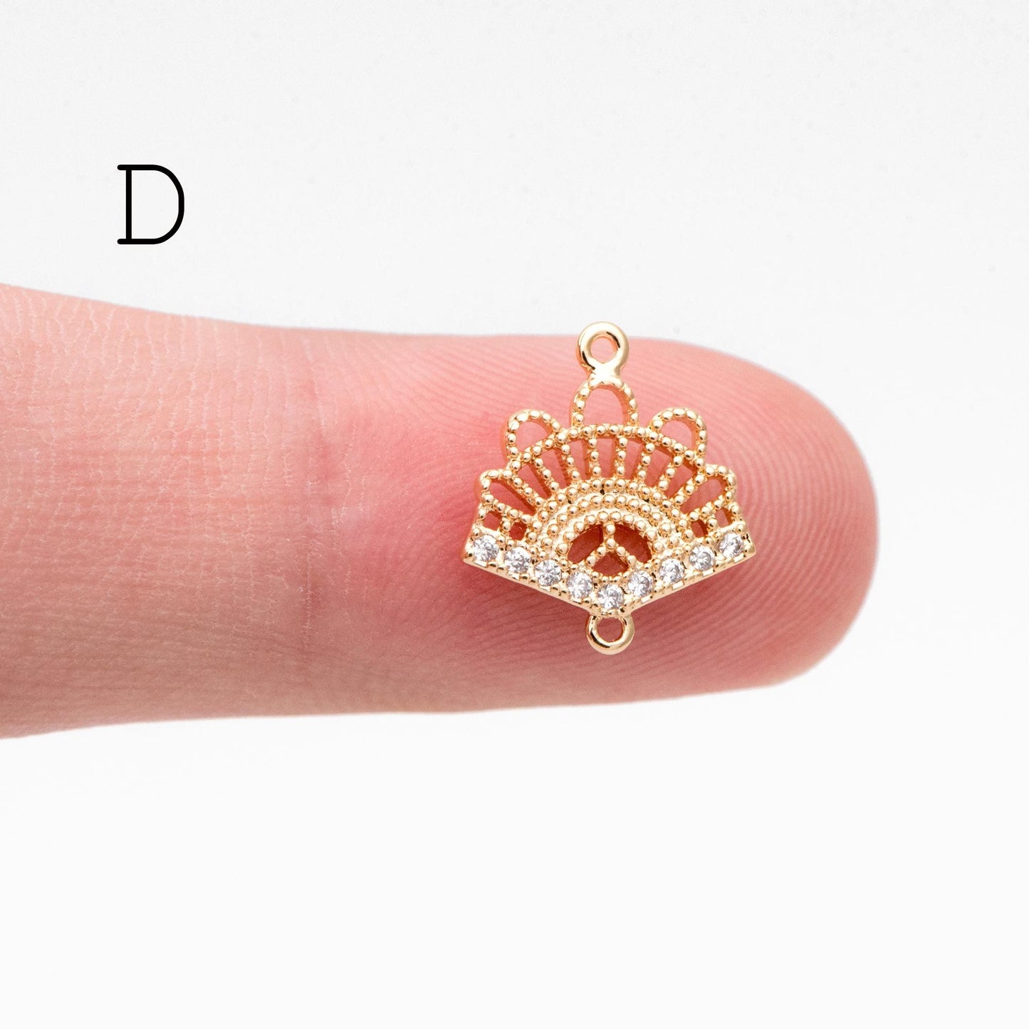 4pcs CZ Pave Gold Fan Shaped Connectors , Earring Findings, Jewelry Making, Diy Material, Jewelry Supplies (GB-2005)