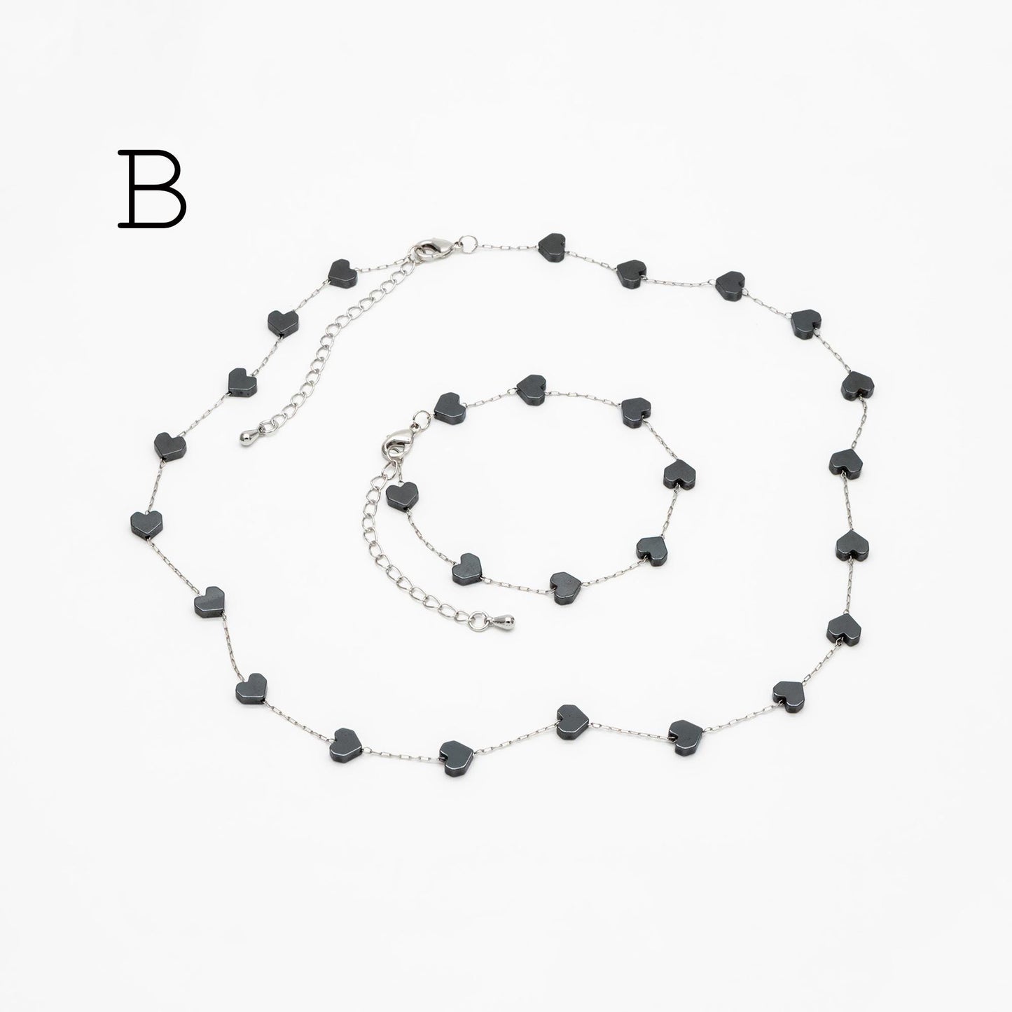 Stainless Steel Heart Hematite Beads Chain, Finished Bracelet/ Anklet/ Necklace with Extender Chain, Ready to Wear (#LK-380)