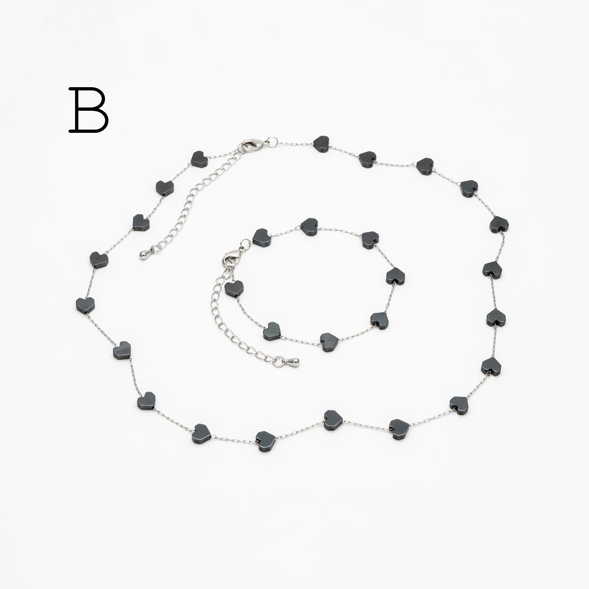 Stainless Steel Heart Hematite Beads Chain, Finished Bracelet/ Anklet/ Necklace with Extender Chain, Ready to Wear (#LK-380)