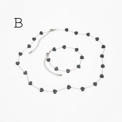 Stainless Steel Heart Hematite Beads Chain, Finished Bracelet/ Anklet/ Necklace with Extender Chain, Ready to Wear (#LK-380)