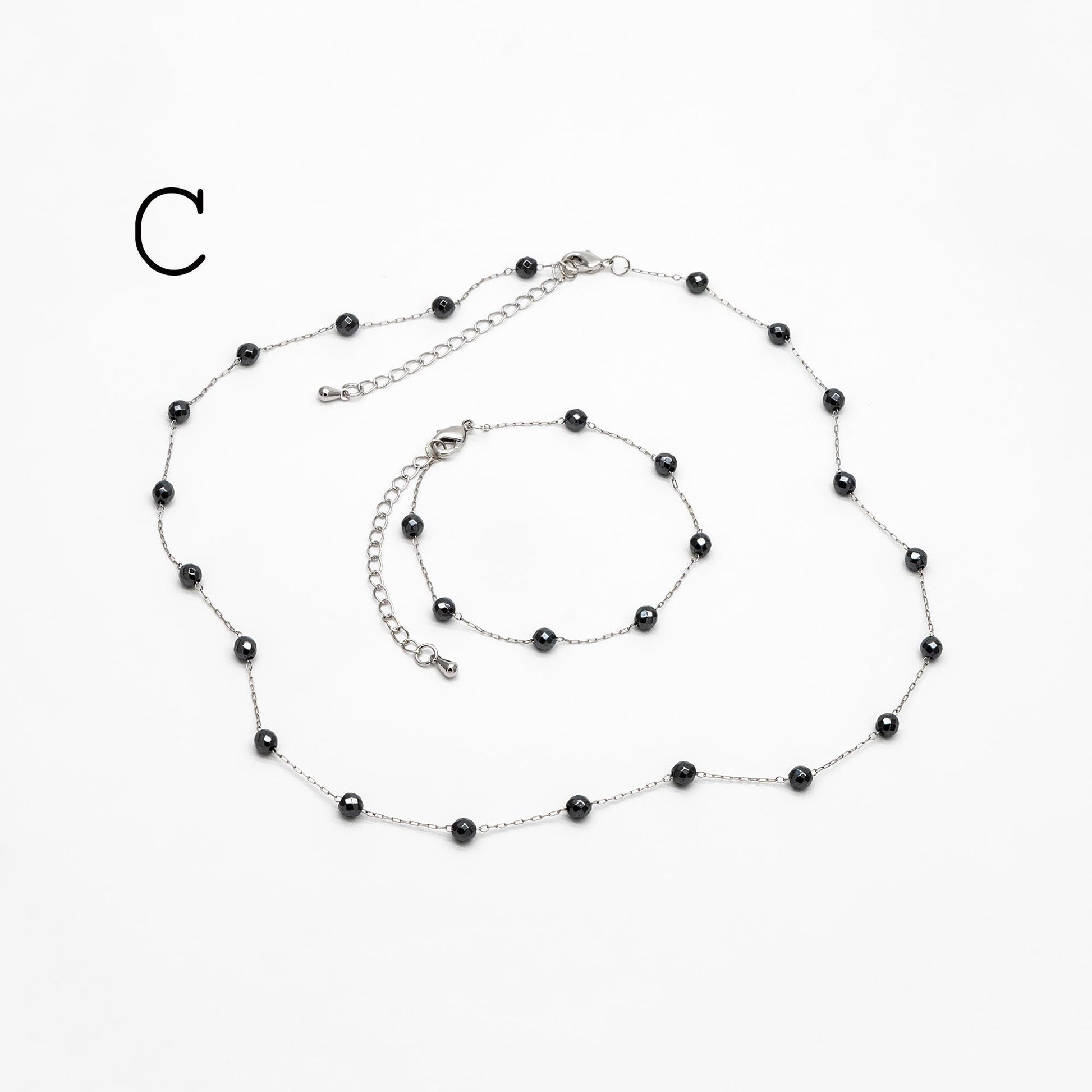 Stainless Steel Heart Hematite Beads Chain, Finished Bracelet/ Anklet/ Necklace with Extender Chain, Ready to Wear (#LK-380)