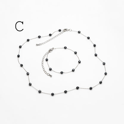 Stainless Steel Heart Hematite Beads Chain, Finished Bracelet/ Anklet/ Necklace with Extender Chain, Ready to Wear (#LK-380)