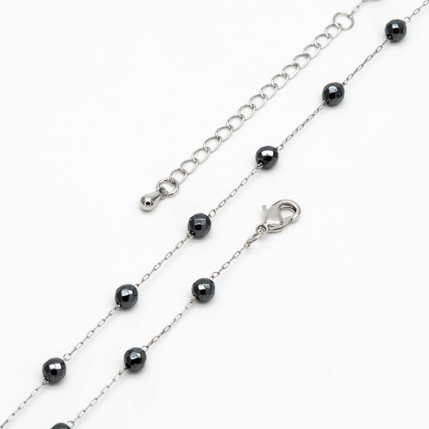 Stainless Steel Heart Hematite Beads Chain, Finished Bracelet/ Anklet/ Necklace with Extender Chain, Ready to Wear (#LK-380)