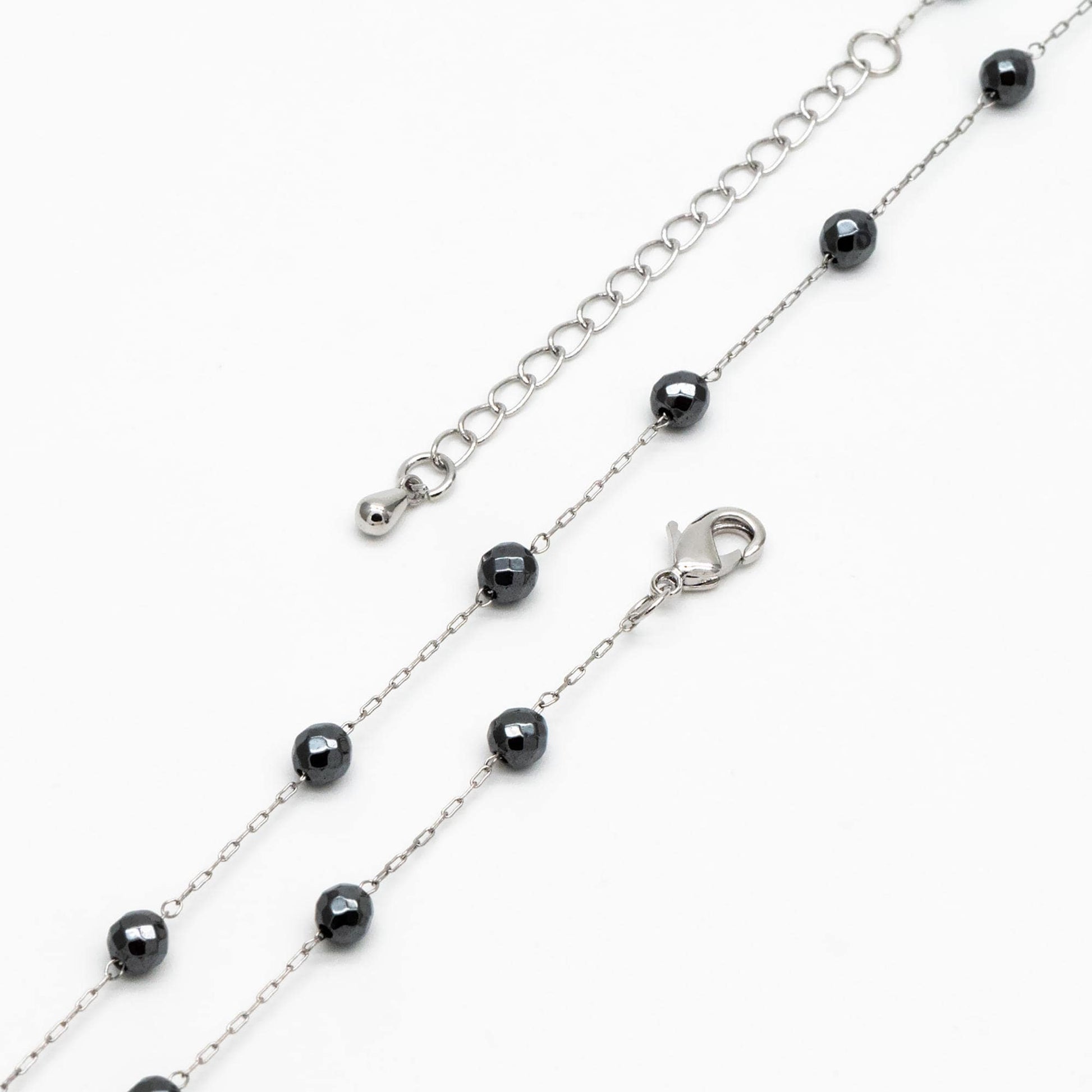 Stainless Steel Heart Hematite Beads Chain, Finished Bracelet/ Anklet/ Necklace with Extender Chain, Ready to Wear (#LK-380)
