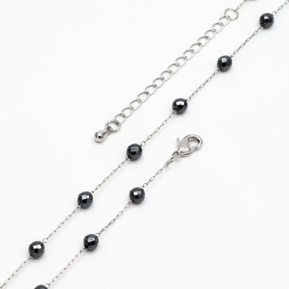 Stainless Steel Heart Hematite Beads Chain, Finished Bracelet/ Anklet/ Necklace with Extender Chain, Ready to Wear (#LK-380)