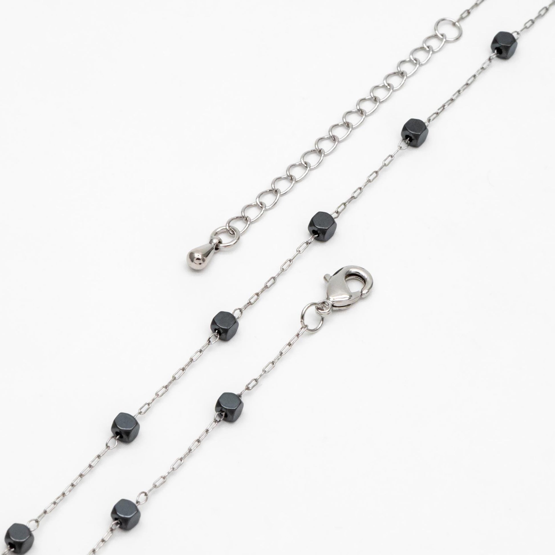 Stainless Steel Heart Hematite Beads Chain, Finished Bracelet/ Anklet/ Necklace with Extender Chain, Ready to Wear (#LK-380)