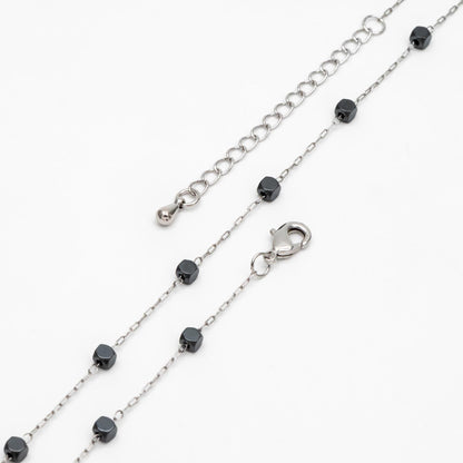 Stainless Steel Heart Hematite Beads Chain, Finished Bracelet/ Anklet/ Necklace with Extender Chain, Ready to Wear (#LK-380)