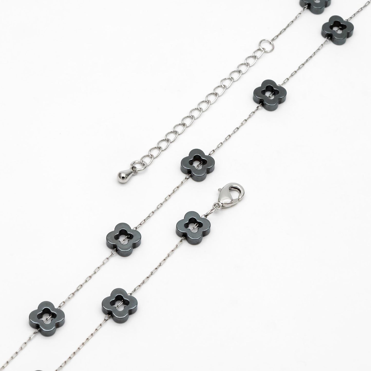 Stainless Steel Heart Hematite Beads Chain, Finished Bracelet/ Anklet/ Necklace with Extender Chain, Ready to Wear (#LK-380)