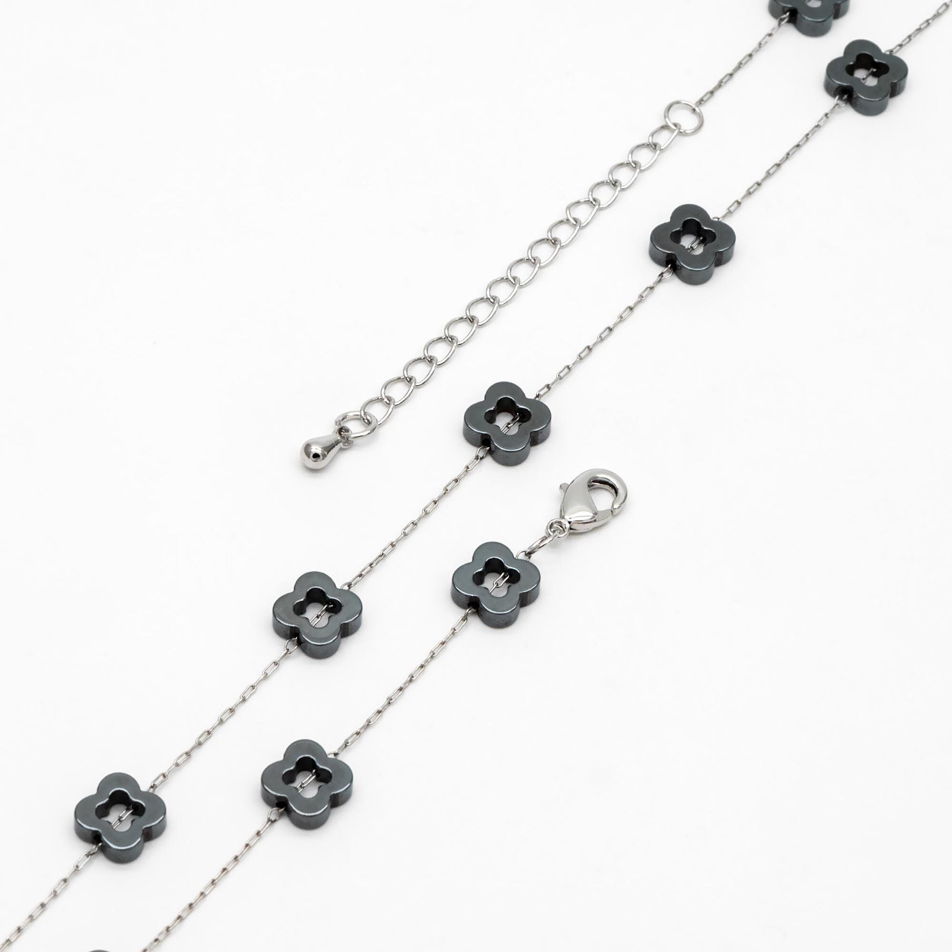 Stainless Steel Heart Hematite Beads Chain, Finished Bracelet/ Anklet/ Necklace with Extender Chain, Ready to Wear (#LK-380)