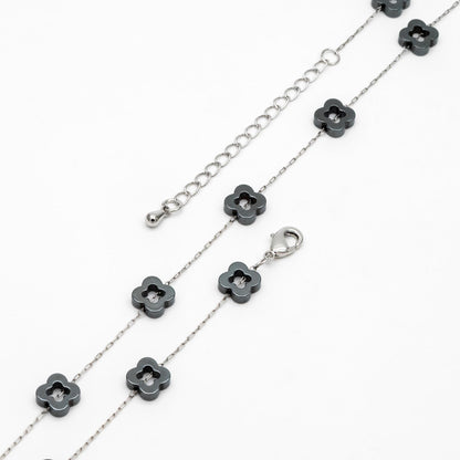 Stainless Steel Heart Hematite Beads Chain, Finished Bracelet/ Anklet/ Necklace with Extender Chain, Ready to Wear (#LK-380)