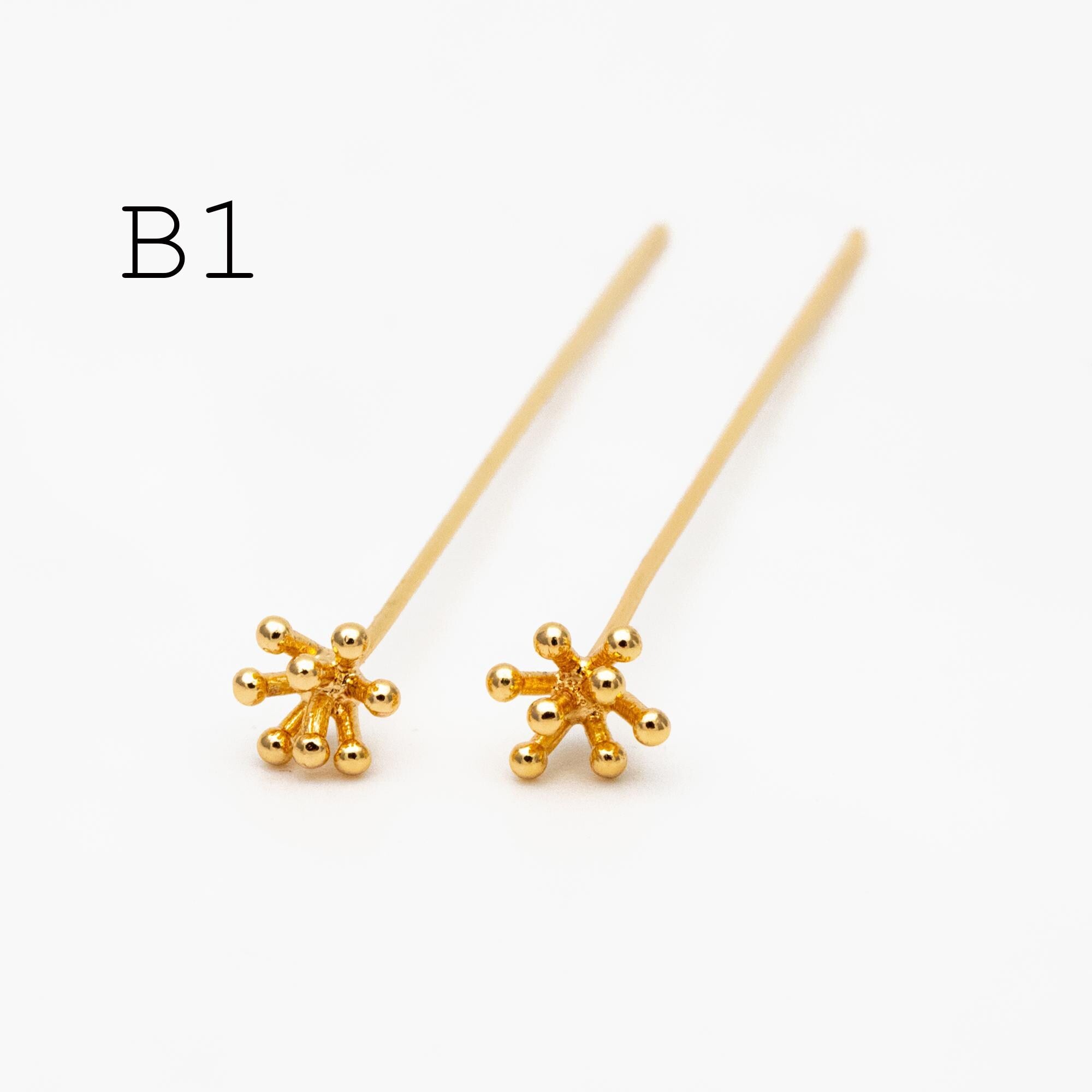 10pcs Gold Flower Head Pins , Gold plated Brass Headpins (GB-4035)