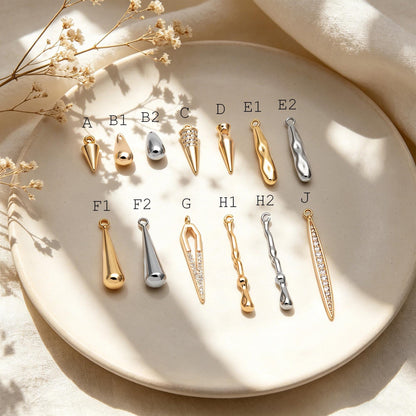 4pcs Gold/ Silver Tone Drop Charm, Minimalist DIY Jewelry, Modern Pendants for Necklaces & Earrings (GB-2416)