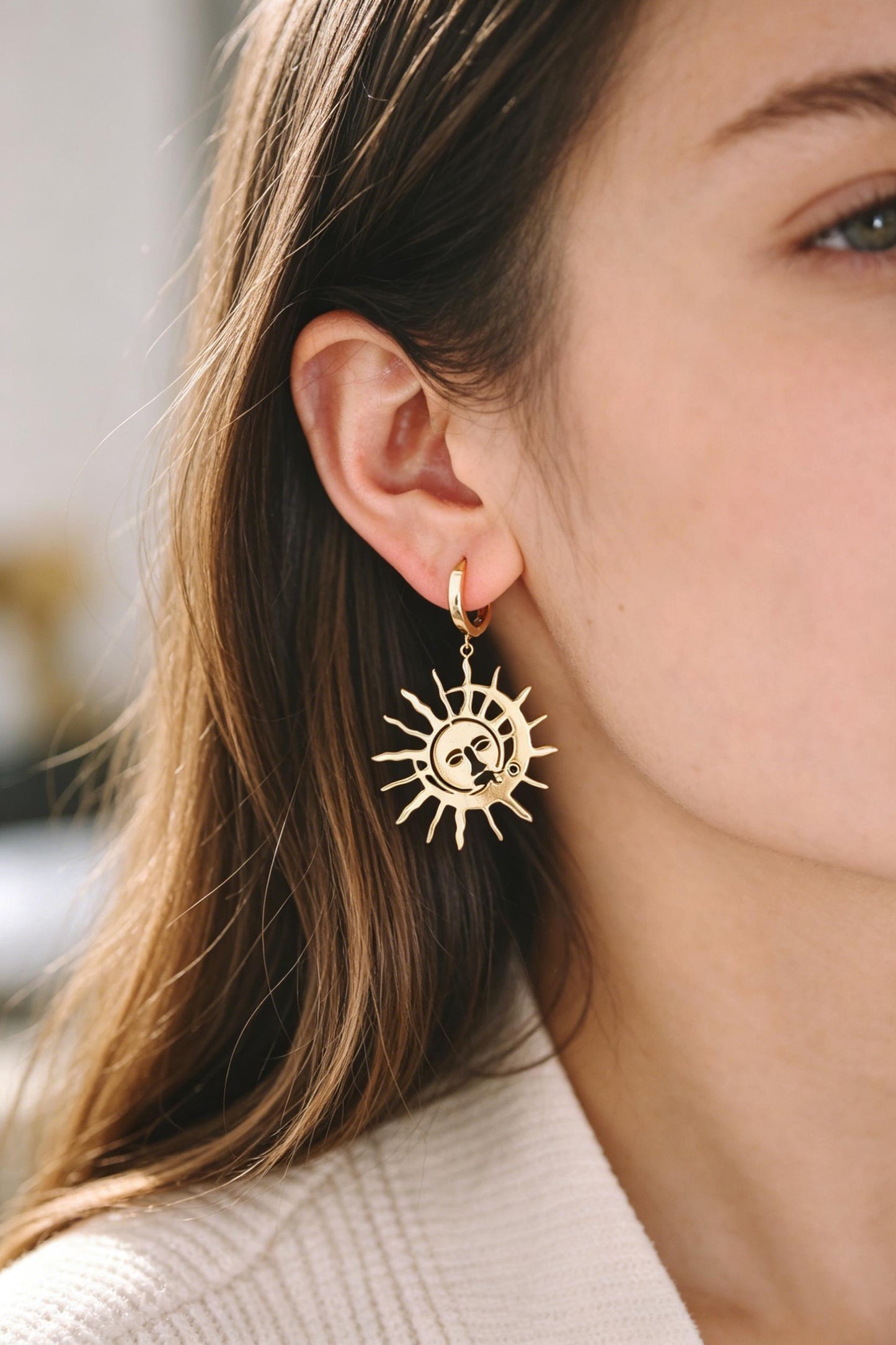 4pcs Gold Sun Moon Star Charms, 18K Gold plated Brass, CZ Pave Celetial Pendants (GB-2991)