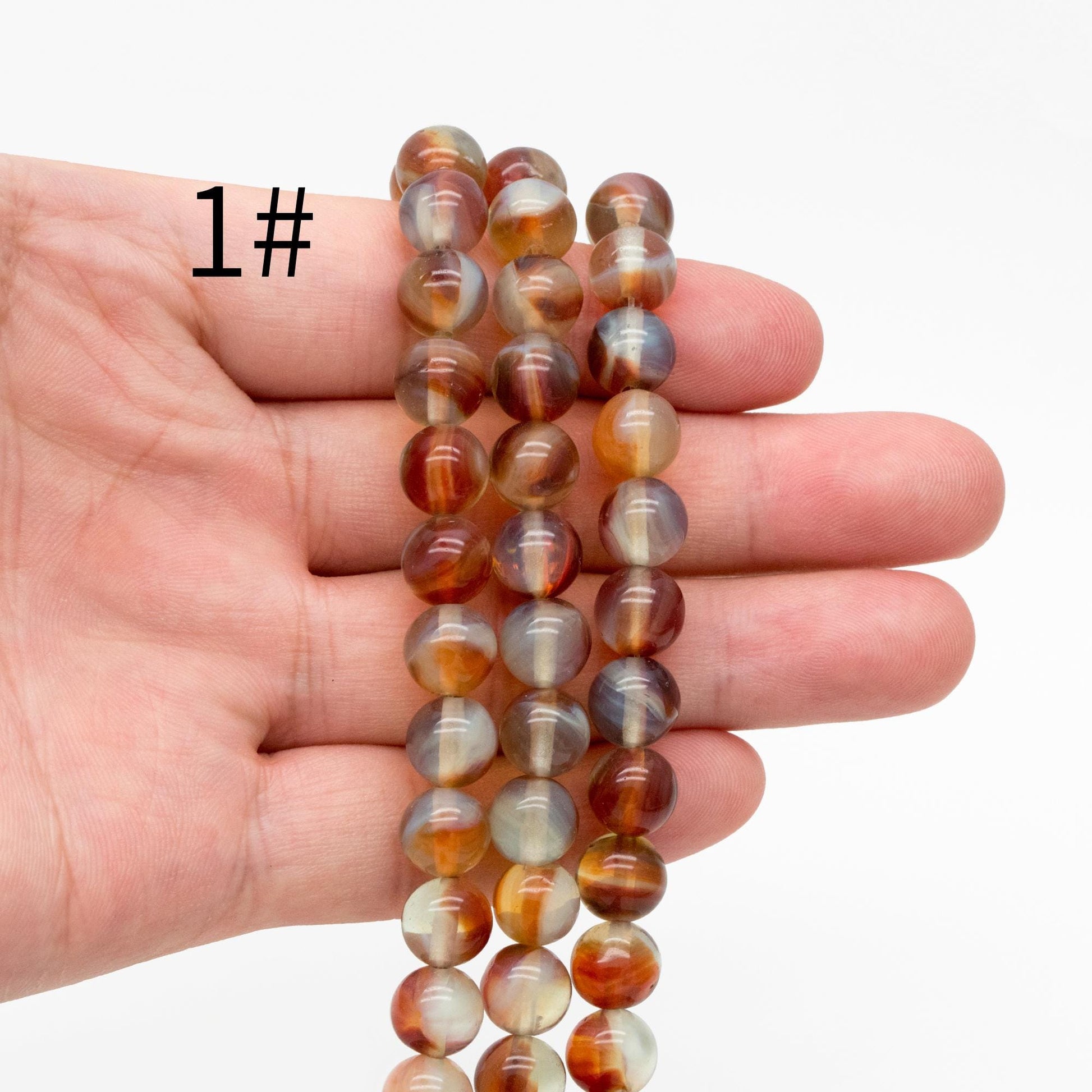 45pcs Smooth Round Glass beads 8mm, Faux Gemstone Beads, Imitation Natural Stone (GM-050)