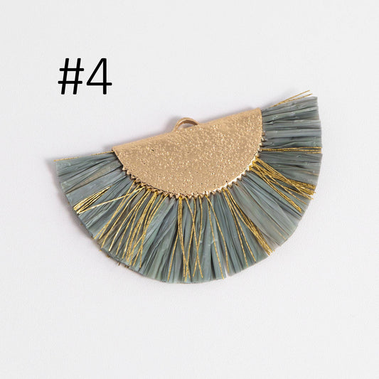 10pcs Fan Tassel Pendants 46x28mm, Raffia Tassel Charms for Earrings (FB-016)