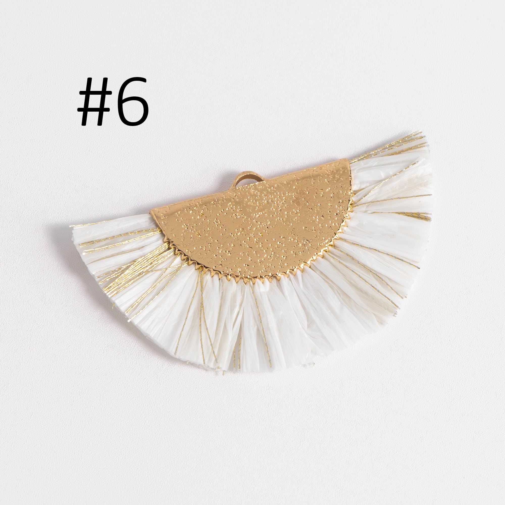 10pcs Fan Tassel Pendants 46x28mm, Raffia Tassel Charms for Earrings (FB-016)