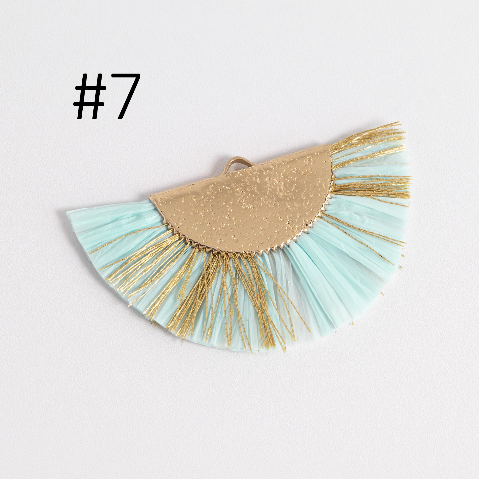 10pcs Fan Tassel Pendants 46x28mm, Raffia Tassel Charms for Earrings (FB-016)