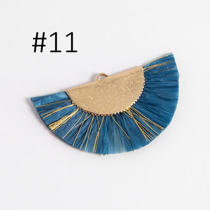 10pcs Fan Tassel Pendants 46x28mm, Raffia Tassel Charms for Earrings (FB-016)