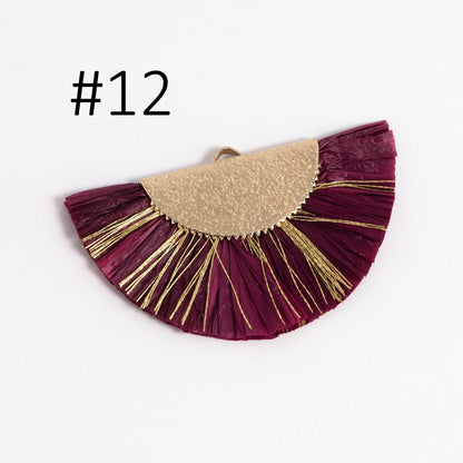 10pcs Fan Tassel Pendants 46x28mm, Raffia Tassel Charms for Earrings (FB-016)