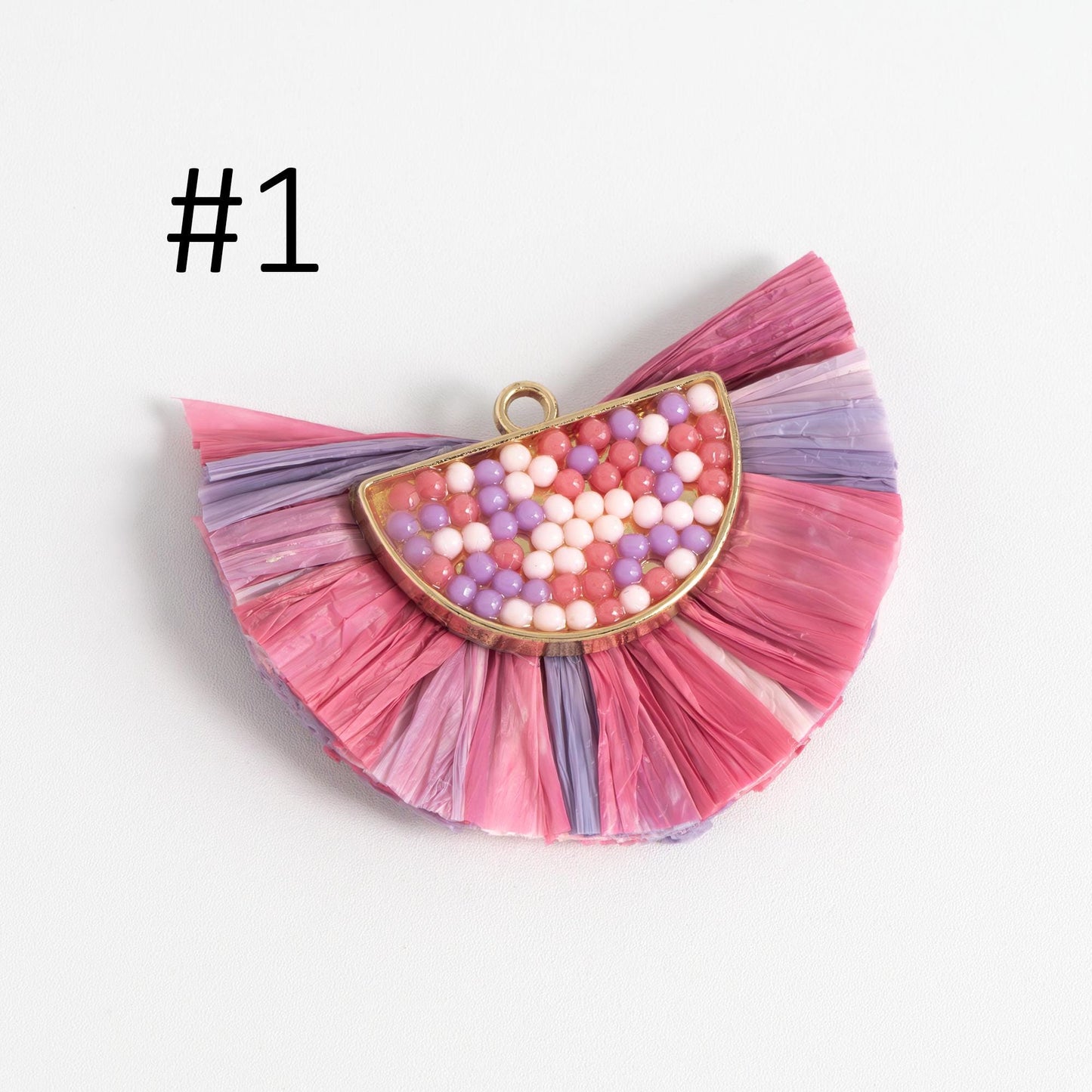 4pcs Fan Tassel Pendants 44x34mm, Beaded Raffia Tassel Charms for Earrings (FB-017)