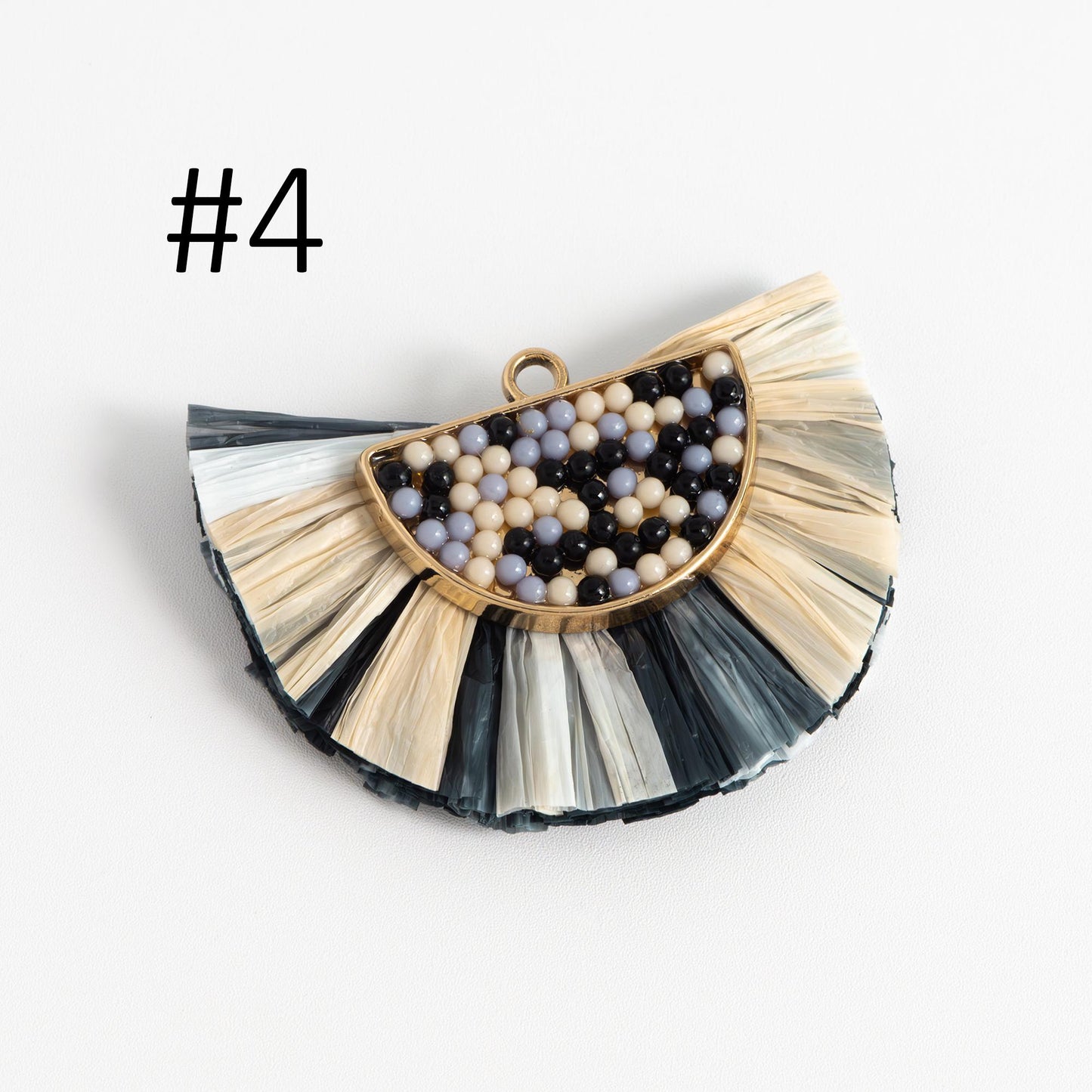 4pcs Fan Tassel Pendants 44x34mm, Beaded Raffia Tassel Charms for Earrings (FB-017)