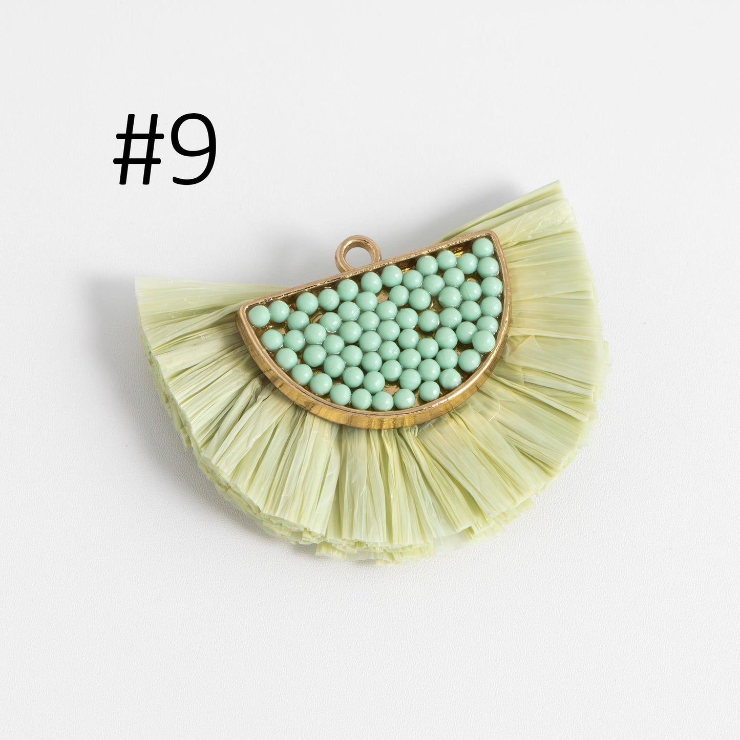 4pcs Fan Tassel Pendants 44x34mm, Beaded Raffia Tassel Charms for Earrings (FB-017)