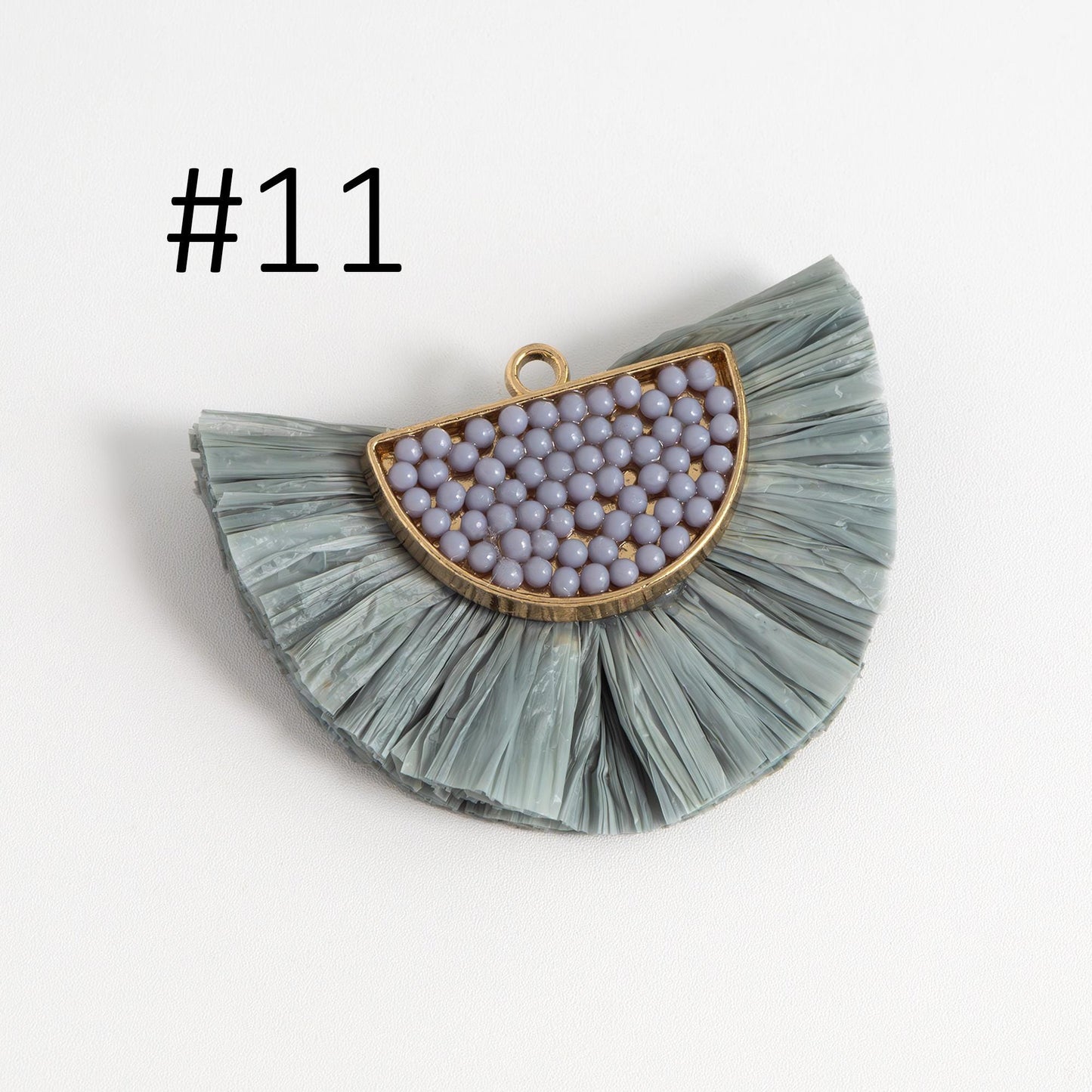 4pcs Fan Tassel Pendants 44x34mm, Beaded Raffia Tassel Charms for Earrings (FB-017)