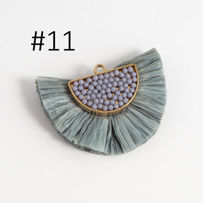 4pcs Fan Tassel Pendants 44x34mm, Beaded Raffia Tassel Charms for Earrings (FB-017)