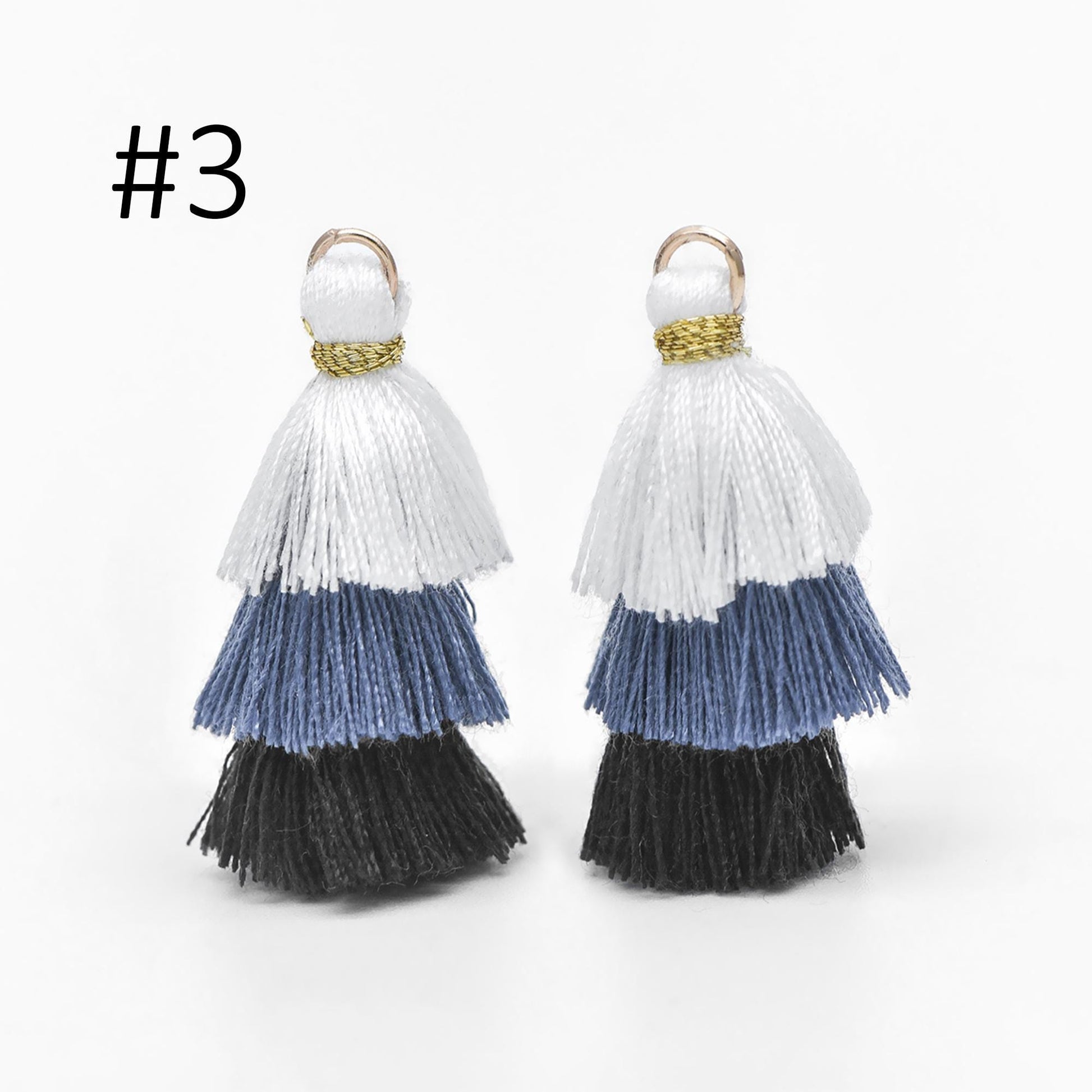 10pcs Tiered Cotton Tassels 31mm, 3 Layers Tassel Charms for Earrings, Keychain Jewelry Tassel Pendants (FB-019)