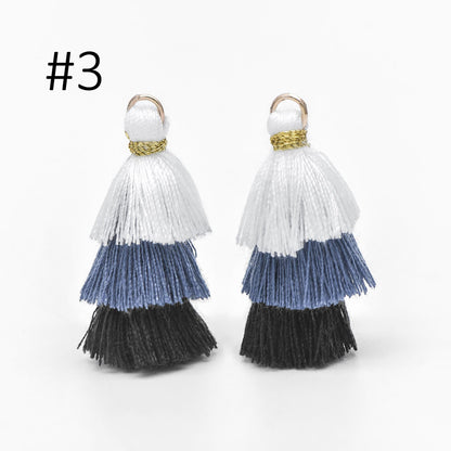 10pcs Tiered Cotton Tassels 31mm, 3 Layers Tassel Charms for Earrings, Keychain Jewelry Tassel Pendants (FB-019)