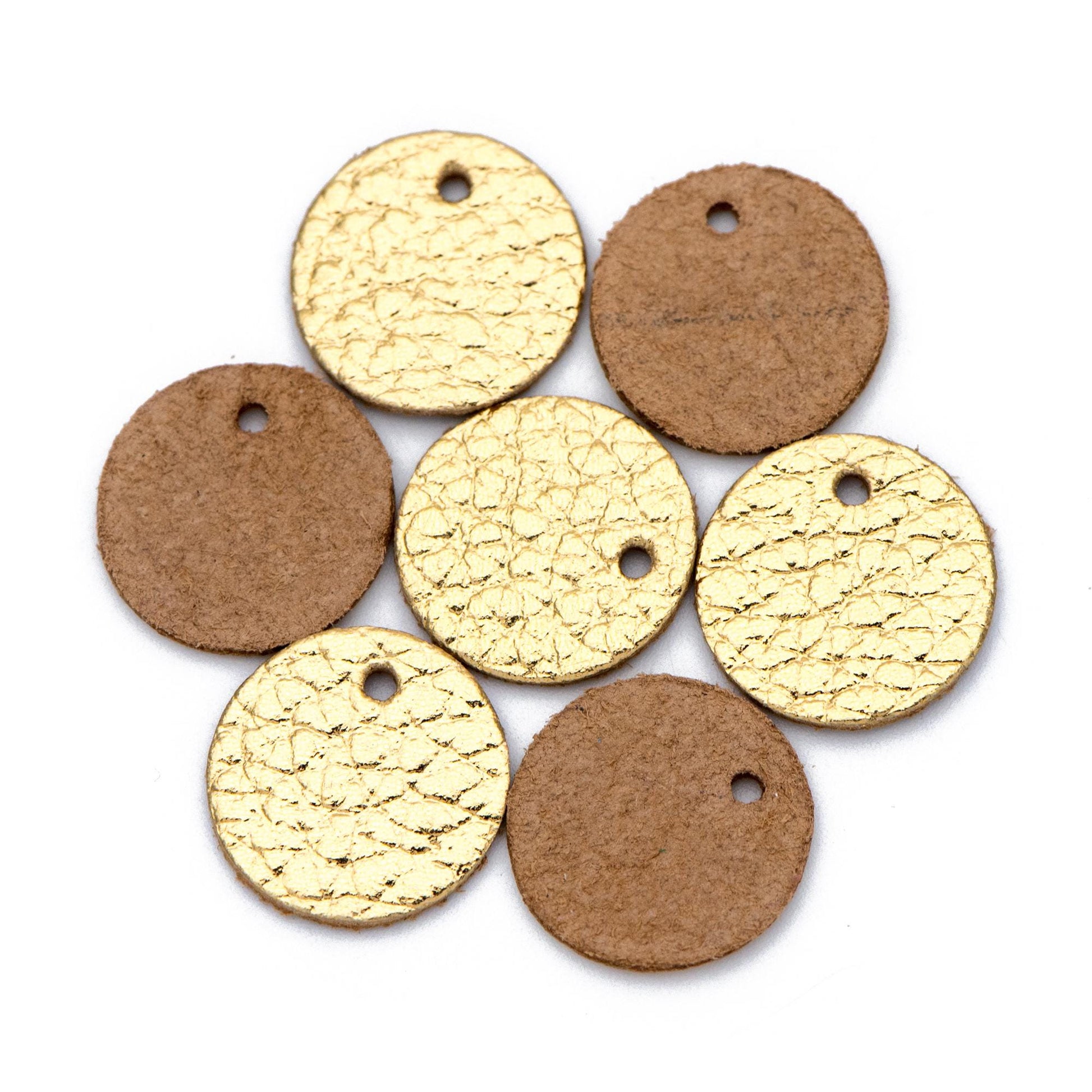10pcs Genuine Leather Round Charms 15mm, Flat Coin Disc Geometric Pendants, DIY Components for Earrings, (FB-062)