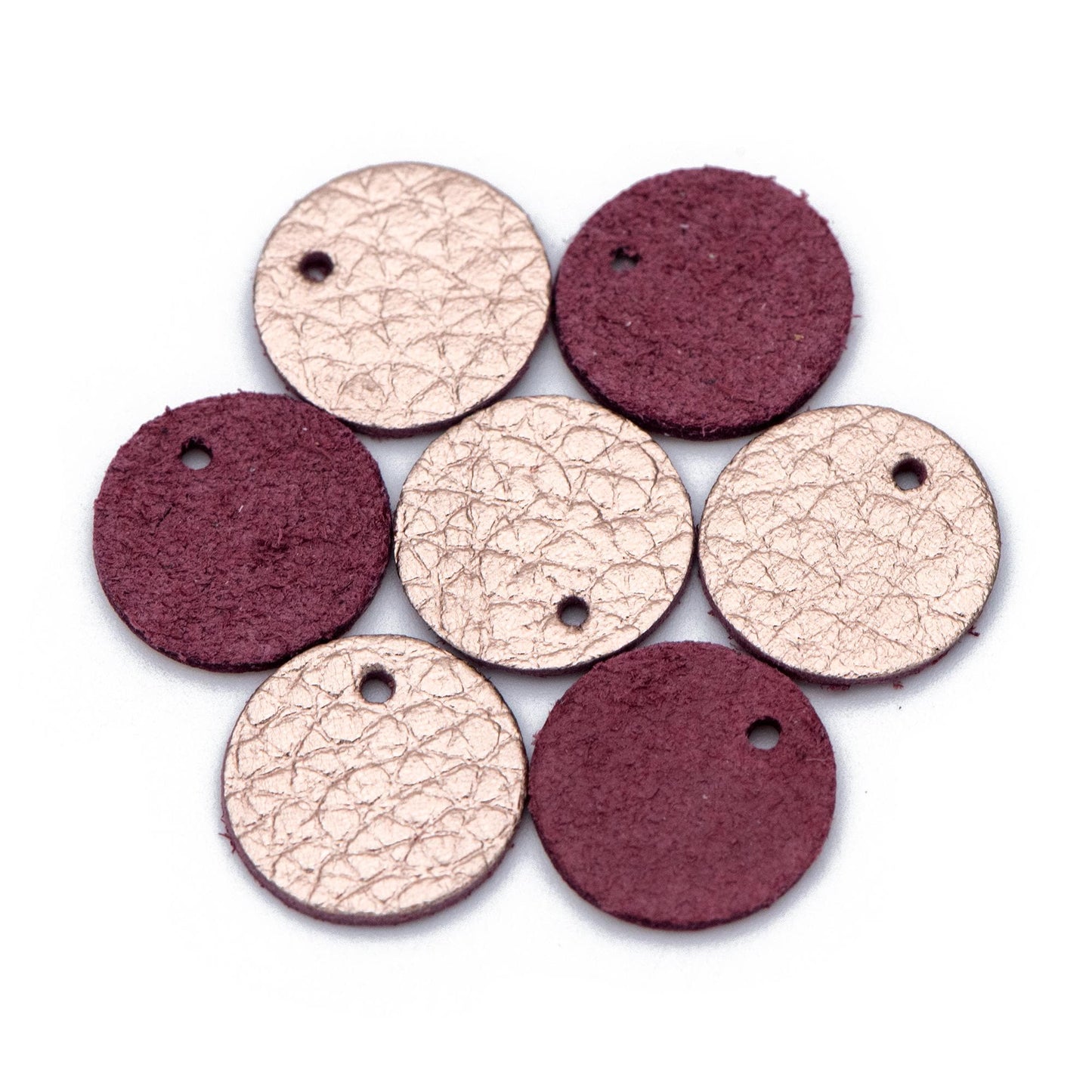 10pcs Genuine Leather Round Charms 15mm, Flat Coin Disc Geometric Pendants, DIY Components for Earrings, (FB-062)