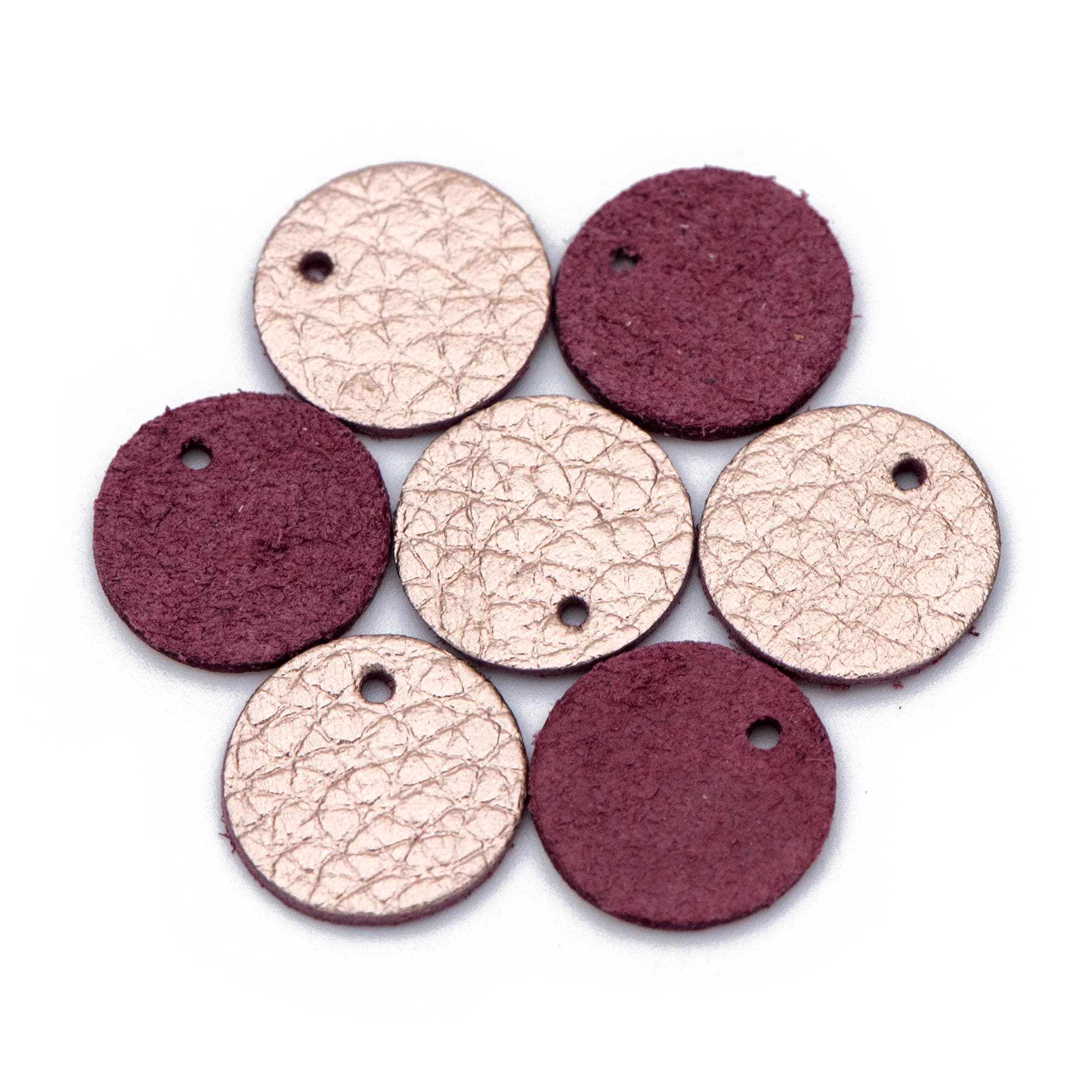 10pcs Genuine Leather Round Charms 15mm, Flat Coin Disc Geometric Pendants, DIY Components for Earrings, (FB-062)
