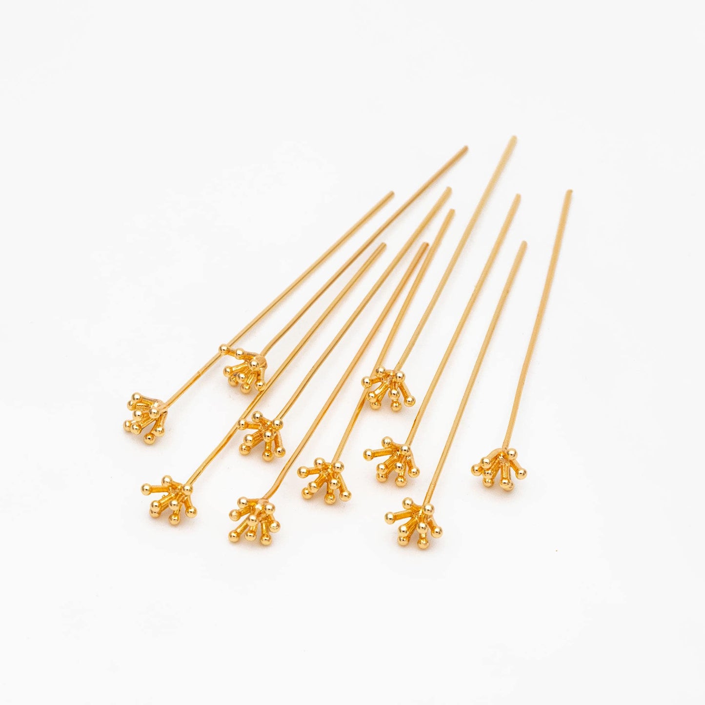 10pcs Gold Flower Head Pins , Gold plated Brass Headpins (GB-4035)