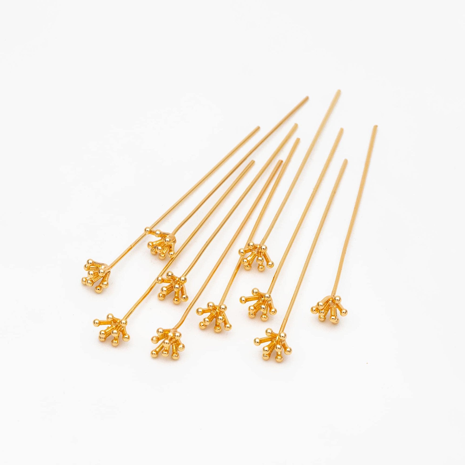10pcs Gold Flower Head Pins , Gold plated Brass Headpins (GB-4035)