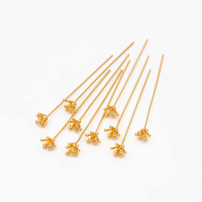 10pcs Gold Flower Head Pins , Gold plated Brass Headpins (GB-4035)