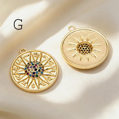 4pcs Gold Round Sun Charms , 18K Gold plated Brass, Disk Sun Pendants (GB-1232)