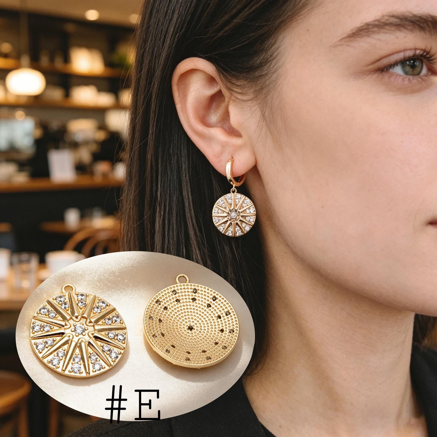 4pcs Gold Round Sun Charms , 18K Gold plated Brass, Disk Sun Pendants (GB-1232)