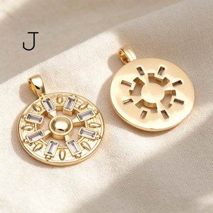 4pcs Gold Round Sun Charms , 18K Gold plated Brass, Disk Sun Pendants (GB-1232)
